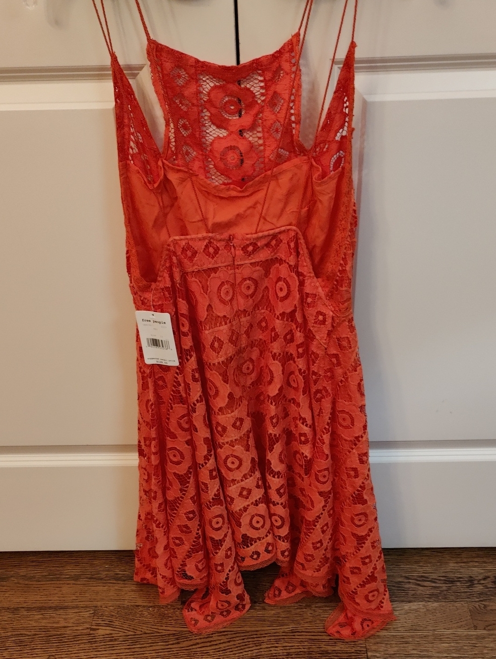 Free People Dress Sz 12 Orange Lace Handkerchief Hem - Picture 5 of 8